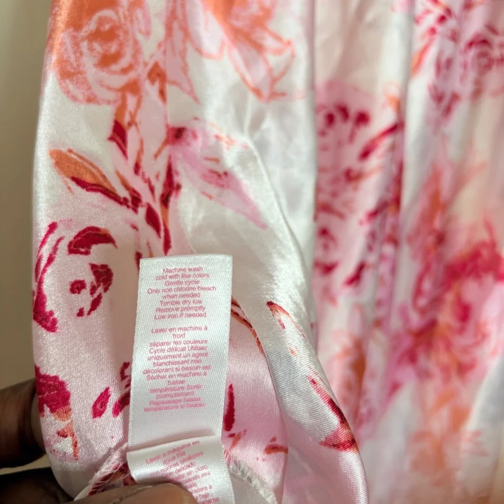 Oscar de la Renta Pink Floral Satin Lace Trim Nightgown Chemise